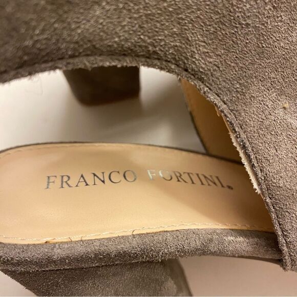 Franco Fortini brown Lisa leather suede block heel open toe pump shoes booties 9 - Picture 10 of 11